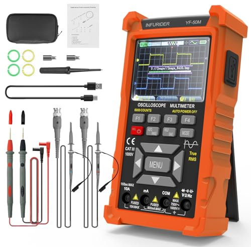 3 in 1 Oscilloscope Multimeter, Handheld Signal Generator, 50MHz Lab Oscilloscopes with 2 Channel, 200M/280MSa/s, Voltage Tester with 6000 Counts