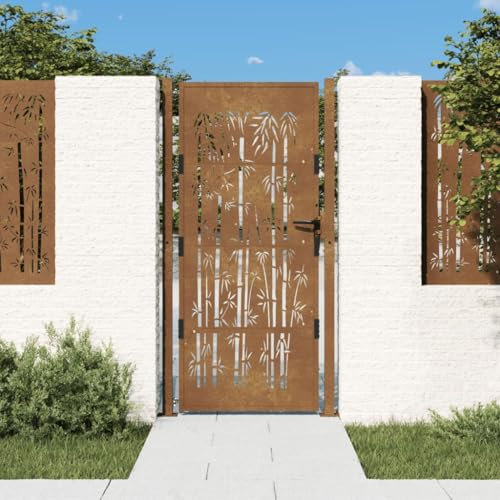 Metal Garden Gate, Swing Gate Entrance Security Door 105x205 cm Corten Steel Bamboo Design