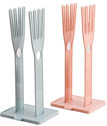 CUCUFA Kitchen Glove Holder, 2Pcs Kitchen Gloves Drying Rack, Dish Gloves Holder with Drainage Tray, Plastic Glove