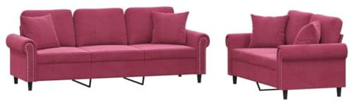 ULUYYUC Wohnzimmer Couch Big Sofa Küchensofa Lounge Sofa Outdoor - 2-TLG. Sofagarnitur mit Kissen Weinrot Samt für Wohnzimmer Schlafzimmer Esszimmer Jugendzimmer