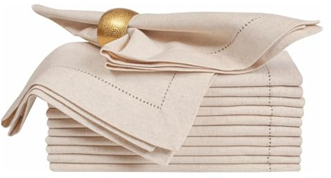 Set mit 6 Baumwollservietten, weiß, Hohlsaum, gehrte Ecken, perfekt für Hochzeiten, Dinnerpartys und Tischdekoration (Natur, 45 x 45 cm)