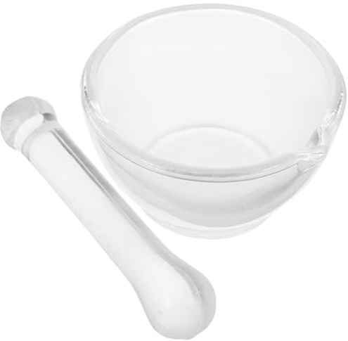 Healifty Medicine Crush Pot and Pestle Set 2.56In Glass Mortar Household Grinding Bowl for Chemical and Pharmacy Use with Ergonomic Pestle