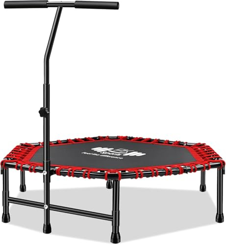 FK Sports Foldable Fitness Mini Trampoline Rebounder, 48 and 40 Foldable Mini Trampolines with T or U Bar Handle for Adults & Kids – Indoor Cardio Workout Rebounder for Home Fitness Exercise