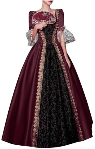 Duohropke Vestido de baile estilo rococó para mujer, vestido gótico victoriano, disfraz de época medieval, varias capas, con encaje, estilo vintage de princesa para cosplay, largo hasta el suelo