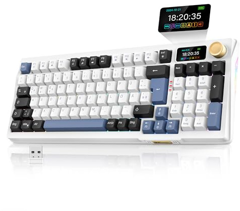 RedThunder K95 Kabellose Mechanische Gaming Tastatur mit 1,88” TFT Display & Knopf, QWERTZ 96 Tasten Gasket Creamy Keyboard, Tri-Mode-Dual-System, Hot-swap, Linear Schalter, 8000mAh, RGB, Software.
