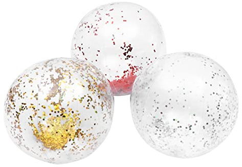 Toyvian 3pcs Inflatable Sequin Beach Balls PVC Water Transparent Colorful Outdoor Plaything for Summer Parties Family Fun