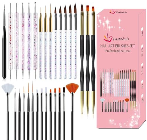 Juego de 31 pinceles para arte de uñas, kit profesional de pinceles de uñas acrílicas, pinceles de diseño de uñas, detalles finos, dibujo de líneas, punteado, pinceles de polvo para arte de uñas en
