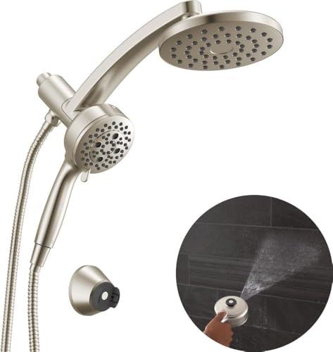 Delta 7-Setting PivotPro 3-in-1 Combination Shower Head with ProClean Spray, Brushed Nickel Round Shower Head Rainfall with Handheld Spray, 2.5 GPM, Lumicoat Stainless 58600-SS-PR25