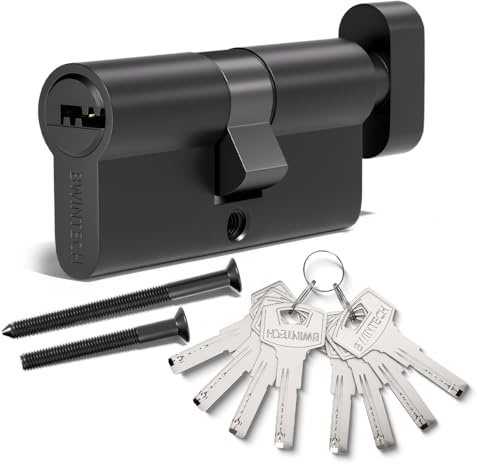 Bwintech 100mm(50T/50) Alliage noir-zinc serrure à cylindre européen,serrure à barillet,clé avec 8 clés à fossettes horizontales