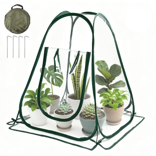 Gewächshaus Klein, Transparentes PVC Pop Up Mini Gewächshaus, Kleines Gewächshaus, 70 x 70 x 80 cm, Überwinterungszelt für Pflanzen zum Schutz von Pflanzen und Blumen
