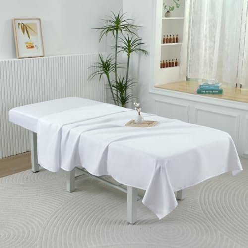 Surwin Drap pour Table de Massage pas Trou, Housse Table de Soin Esthetique Doux Lavable Drap Housse de Protection en Éponge pour Lit de Massage pour Esthetique, SPA (WD23 Blanc,80 * 190cm)