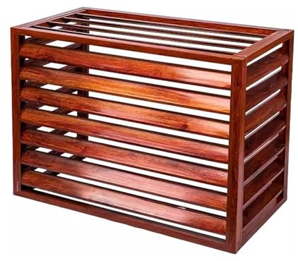 Copertura per pompa di calore in alluminio - Recinzione condensatore AC con griglia di protezione superiore per feritoie in legno per condizionatori d'aria e pompe di calore L110*W60*H80 (2-3P)