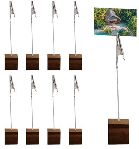 VYNZOR Set mit 8 Retro Bilderahaltern aus Holz in Dunkelbraunem Farbton, Fotohalter mit Klemmen für Bilder bis 10x15 cm, Tisch Fotoständer für Postkartenhalter und Grußkarten