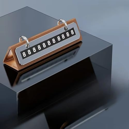 Temporary Parking Number Plate for Cars with Concealed Flip Mechanism, Dual Number Display, Magnetic Number Tiles, and Aluminum Alloy Combined with Leather Material (Brown)