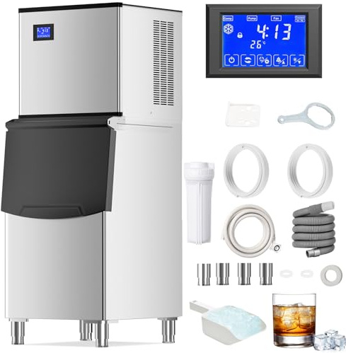Commercial Ice Maker Machine 575Lbs/24H with 400LBS Large Storage Bin Ice Ready in Air Cooled Clear Cube Ice for Bar Business Cafe ETL(575 Lbs/24H)