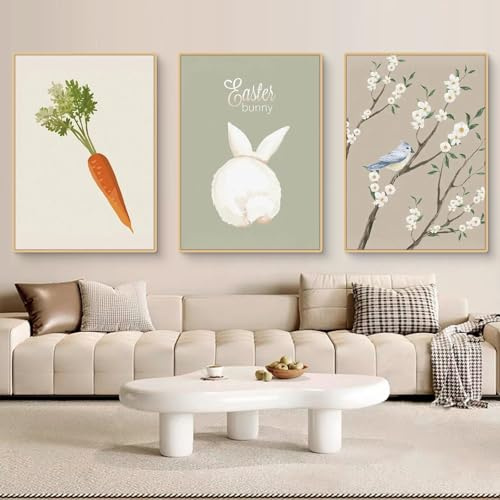 Uixxducc Bilder Kinderzimmer 3er Set, Premium Ostern Poster Set, Ostereier Hase Karotte Poster & Kunstdrucke Wandbilder, Deko Kinderzimmer Babyzimmer Mädchen Jungen, Ohne Rahmen (21x30cm,DEF)