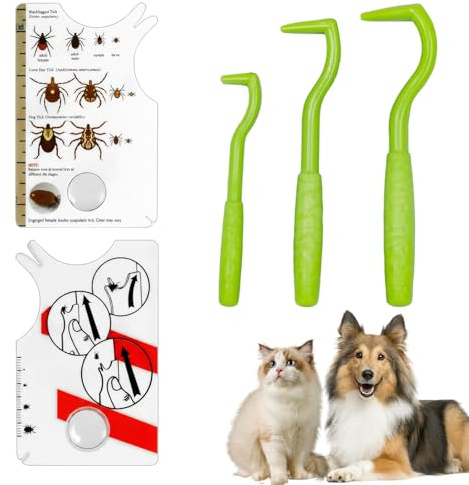 Ovyntremis Set per rimuovere le zecche per esseri umani e animali domestici - 3 carte per la rimozione delle zecche e 3 ganci per zecche, strumento sicuro per la rimozione delle zecche per cani, gatti
