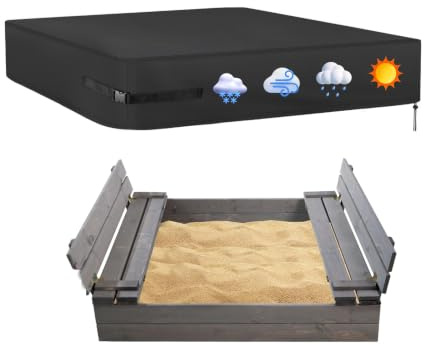 Sandkasten Abdeckung Wasserdicht 500D Oxford – 120x120CM Sandkasten Plane mit Kordelzug und 2 Schnallen, Dustproof Sandpit Cover für Garten Sandkasten Abdeckung Outdoor