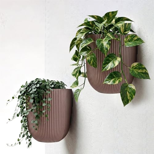 GEEZY Set of 2 Ribbed Wall Planter, 14.6 cm - Weather Resistant Indoor & Outdoor Wall Mounted Plant Holder - Modern Hanging Plant Pots & Flower Pots for Home, Garden & Patio