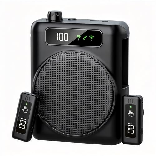 Amplificador Voz con Micrófono Inalámbrico, Amplificador de Voz portatil con lavalier micrófonos, Recargable Amplificador de Voz inalámbrico para Profesores, guías, Entrenadores