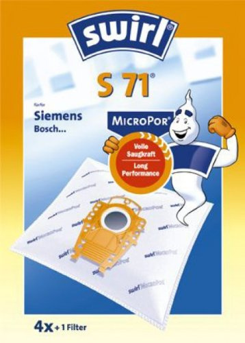 Swirl S71 MicroPor Staubsaugerbeutel für Siemens Staubsauger, saugstark, verschließbare Halteplatte, 4 Beutel