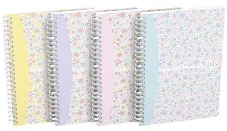 Oxford Spiral Notizbuch A5 Floral kariert, 120 Seiten, Softcover, 4 Designs, 5 Stück