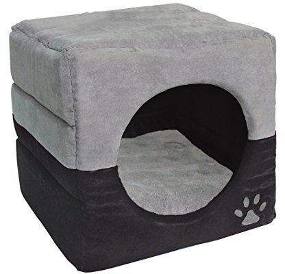 Dehner Katzen- und Hundehöhle Luca 2in1, ca. 40 x 40 x 40 cm, Polyester, grau