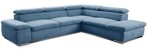 Cavadore Sofá Cama esquinero Alkatraz Moderno en Forma de L con cabecero Ajustable, 272 x 73 x 226 cm, Tejido de Tela, Color Azul