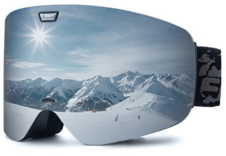 Ommda Skibrille Mit Double Zylindrische Linse OTG Anti-Kratzer und Anti-Nebel UV400 Schutz Ski Goggles Snowboardbrille Schneebrille Sportbrille für Herren Damen Silber