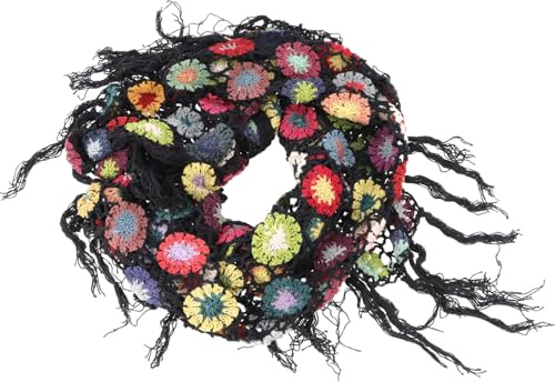 GURU SHOP virkstola, hippie blommor virkad halsduk, triangulär halsduk, män/kvinnor, grön, bomull, storlek: en storlek, svart, one size