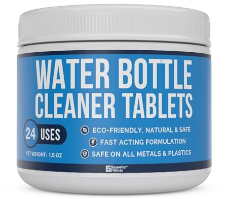 Essential Values 24 Pack Water Bottle Cleaner | Eco-Friendly, Natural, Chlorine and Odour Free | Removes Stains and Odours, Perfect for Stainless Steel Bottles, Hydration Bladders, Water Bottles