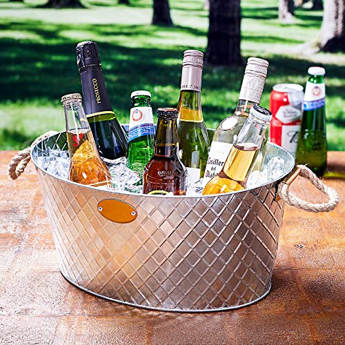 bar@drinkstuff Oval Drinks Pail with Rope Handles – Galvanised Steel Drinks Tub for Beer, Wine & Champagne, Rustic Ice Bucket Party Cooler for BBQs, Garden Parties & Home Bar