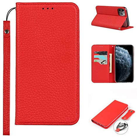 Copmob iPhone 11 Pro Schutzhülle, Premium Echtleder, Flip Wallet Schutzhülle aus Leder, [3 Schlitze] [Magnetverschluss], Schutzhülle für iPhone 11 Pro – Rot