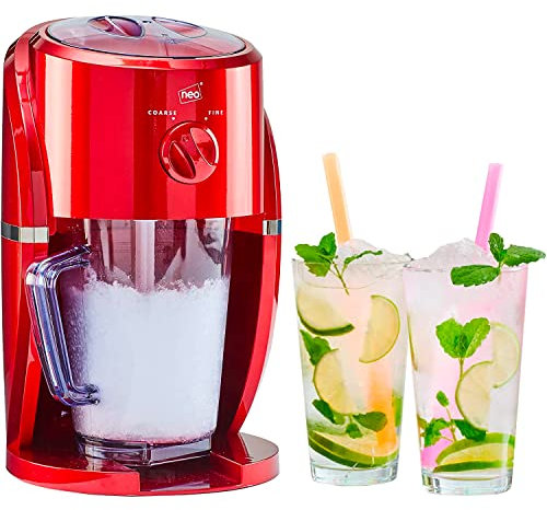 Neo Ice Crusher Slush Machine Electric Crushed Ice Maker with Removable Jug for Blending Slushies, Cocktails, Frappe, Coffee and Iced Tea (Red)