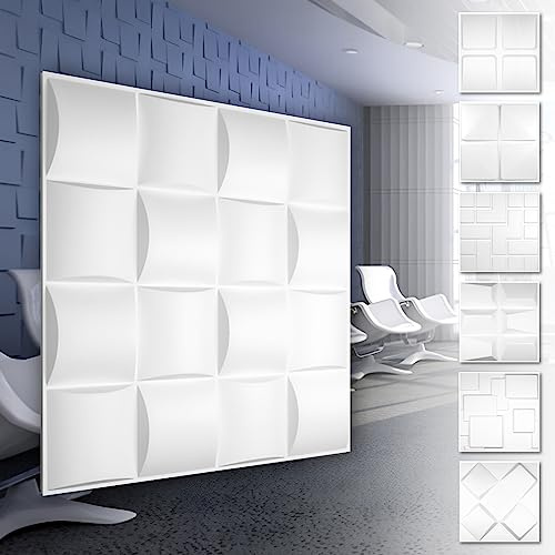 Panneaux muraux 3D en PVC - Revêtement mural blanc avec optique 3D - Motifs Cube (3QM paquet économique HD008 50x50cm) Panneaux muraux lisses pour locaux humides