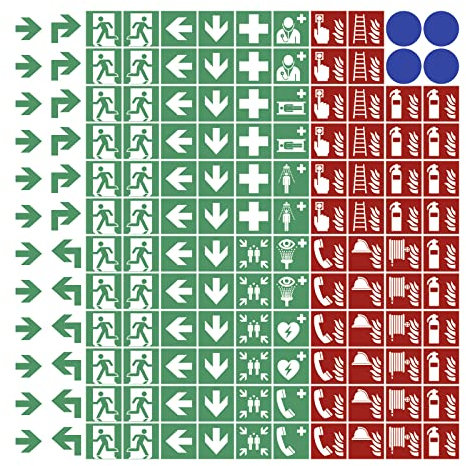 Aufkleber - 144 Piktogramme für Brandschutz u. Fluchtweg gemäß ASR A1.3 (2013), 12mm
