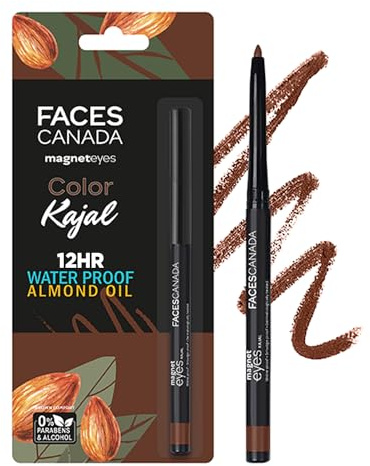 FACESCANADA Magneteyes Color Kajal - Brown Comfort 03, 0.30G Highly Pigmented Kohl 12 Hr Long Stay Matte Finish Single Stroke Glide Water Proof Smudge Proof Almond Oil Enriched - Pencil