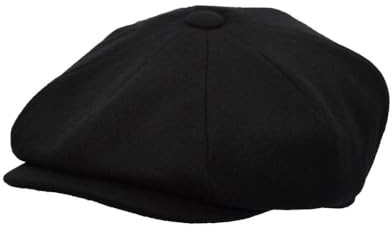 WALKER AND HAWKES - Men's Melton Wool Waterproof 8-Panel Bridgemoor Baker Boy Cap (UK, Alpha, M, Black)