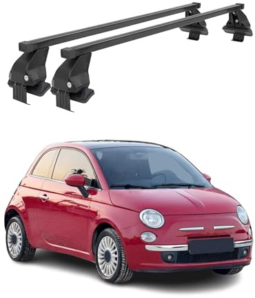 OMAC Menabo Dachträger für FIAT 500 2007-2024 Stahl Schwarz | DIN 75302:2019 & ISO/PAS 11154:2006 geprüft, Abschließbar, City-Crash-getestet, bis 50 kg Traglast, Querträger, Grundträger