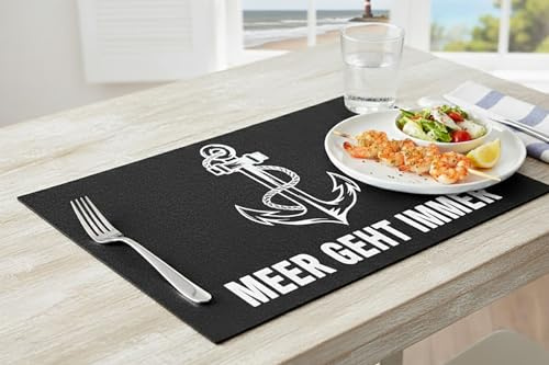 KAMACA 4er Set Tischsets Platzsets Platzmatten aus Filz MARITIM abwaschbar Platzdeckchen grau Eyecatcher (4er Set Filz Meer geht Immer anthrazit)