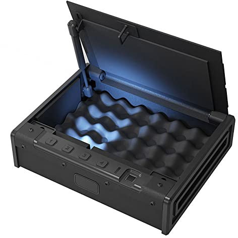 CANIAN Portable Pistol Safe Box, Gun Safe Cabinets, Steel Safe Gun Box with Fingerprint Biometric and Spare Key Lock, Security Guns Strongbox, Constructed of Durable