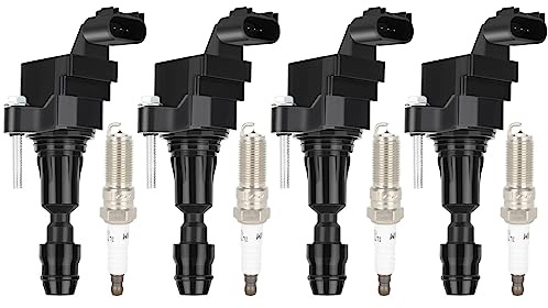 ECCPP UF491 ignition coils with 12578224 iridium Spark Plugs Set of 4pcs Fit for Chevy for GMC Pontiac for Saturn Malibu HHR Cobalt Equinox Terrain G6 2.4L 2.2L 2.0L C1552 UF491 12638824