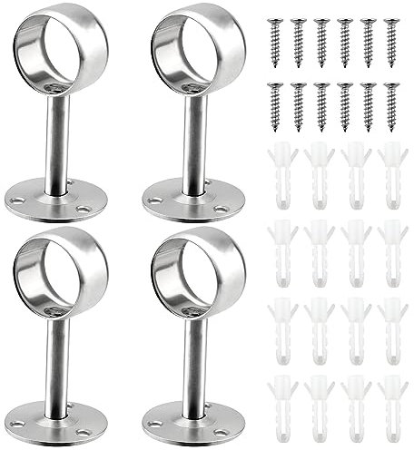 CHEUKYIU Lot de 4 supports de tringle à rideaux, 32 mm, support de tringle à rideau, support de plafond, réglable, en acier inoxydable, pour la fixation de tringles à rideaux au plafond ou aux murs