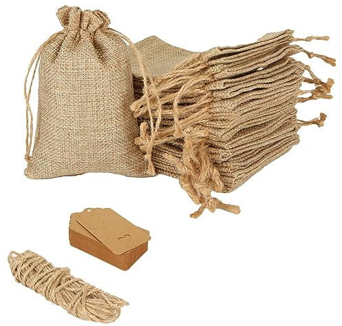 CYEER 50 Pcs Hessian Drawstring Gift Bags, 10X15CM Mini Jute Sacks for Presents, Jewelry, Wedding, Christmas Party and DIY Craft