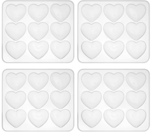 YUENPUN 4 PCS Silicone Love Heart Resin Moulds, 9 Grid Transparent Resin Pendant Mould, 3D Heart Pendant Mould, Epoxy Resin Casting Silicone Moulds for DIY Jewelry Soap Gift