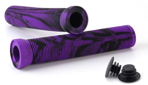 Wilitto Scooter Grips Fahrradlenkergriffe mit Spundenden, flanschlose Lenkergriffe aus weichem Gummi, Mountainbike-Griffe, Griffe für Stunt-Scooter, MTB, BMX, Urban Bike, Dreirad, Rollstuhl Violett