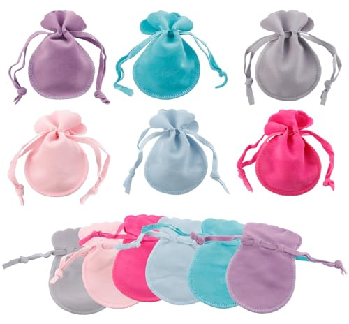 KUAOOAUK 24 Stück Samtbeutel Bunte, 6 Farben Samtsäckchen mit Kordelzug, 9x12cm Mini Schmuckbeutel Geschenksäckchen, Beutel für Schmuck Gunsten Ringe Hochzeiten Partys Weihnachts
