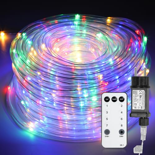 Ansobea LED Lichterschlauch Außen, 20m Lichtschlauch, IP65 Wasserdicht LED Schlauch Lichterkette Mit Timer & 8 Modi, für Innen Party Hochzeit Weihnachten Dekolicht, Bunt