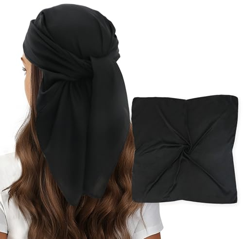 vimate Black Bandana Scarf for Women-Solid Satin Scarf for Neck Fashion Bag Accessories Hairscarf Hairband(Style 39-Black)