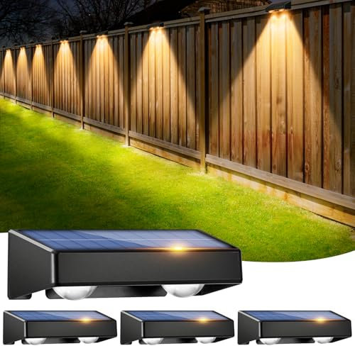 sununiny Solar Fence Lights,4 Pack Wall Solar Lights Outdoor Waterproof,9 Colors 11 Modes RGB Garden Fence Lights Solar Powered outsides Light for Outdoor Graden,Backyard,Patio,Pathway,Yard